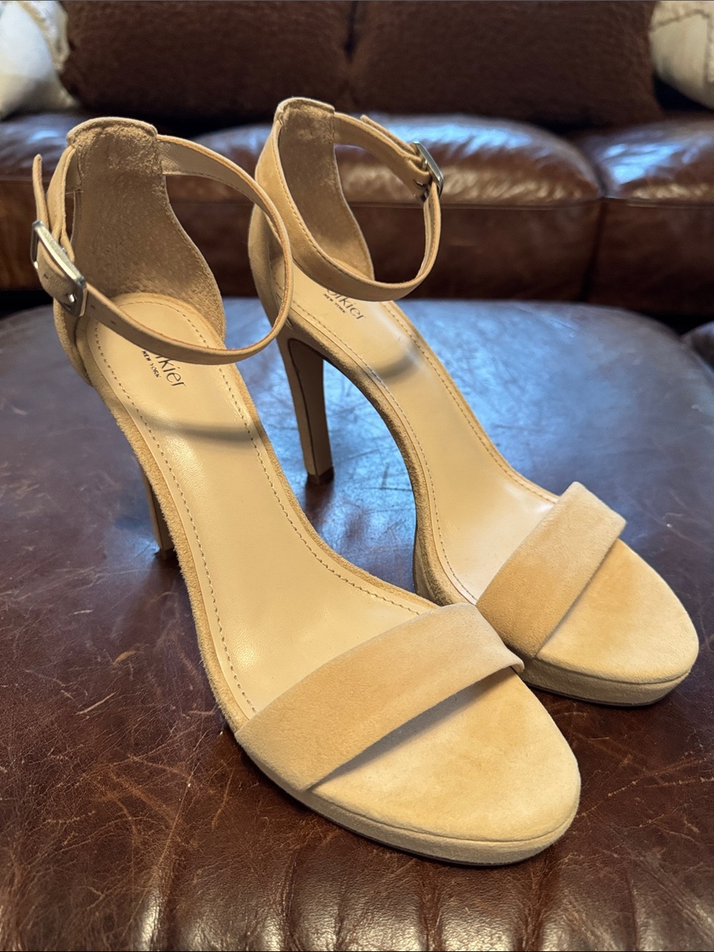 Botkier Nude Suede Ankle-Strap High Heels